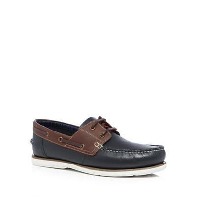 Maine New England Navy leather 'Stein' boat shoes
